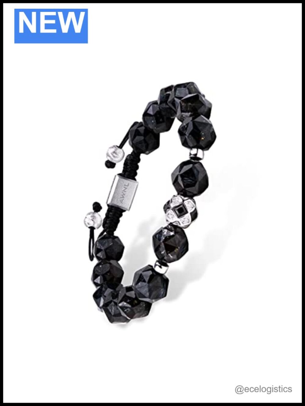 Men's Nuummite Beaded Bracelet with Sterling Silver Charm